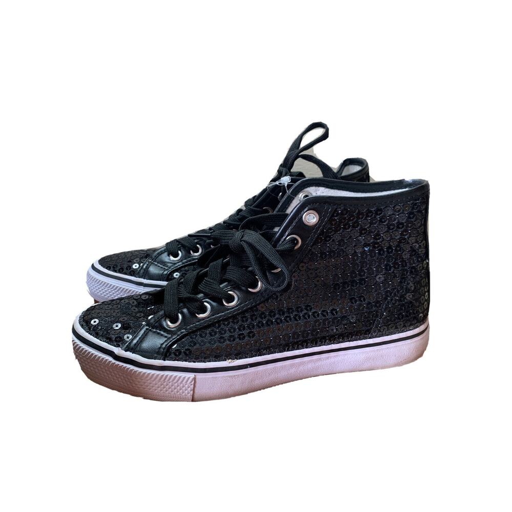 6M Balera Girls Hip Hop Black Sequin High Top Sneakers